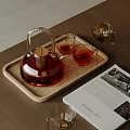 Stylish Glass Tea Set With Wooden Tray Red Tea And Teacups On Table