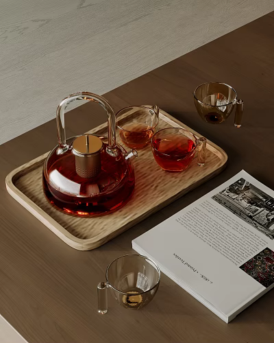Modern Tea Set Ornaments Tea Table Ornaments Tea Cup Teapot Tea Tray Books 3d model