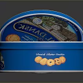 Various Shaped Cookies Inside Blue Tin Box With Open Lid 3d model