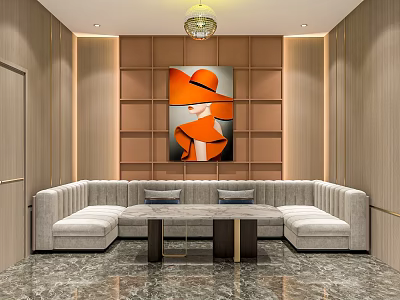 Modern Luxurious KTV Lounge Interior Featuring Comfortable Sofa Art Decor And Soft Lighting 3d model