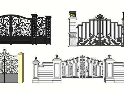 Ornate Wrought Iron Entrance Gates With Intricate Carvings And Decorative Pillars 3d model