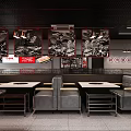 Modern Hotpot Restaurant Interior Design With Booth Seats Dining Tables And Decorative Wall Posters
