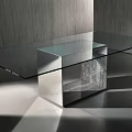 Modern Minimalist Tea Table and Chairs with Transparent Glass Top and Polished Metal Frame