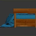 Stylish Wooden Frame Bed with Blue Mattress and Blue White Bedding