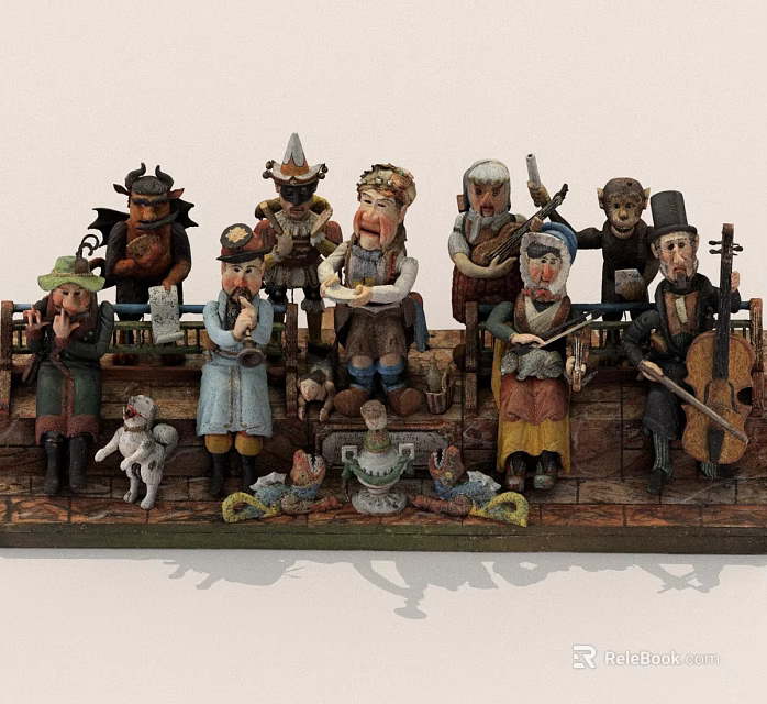 Handmade Character Figurines With Various Costumes Poses Musical Instruments And Small Animal 3d model 