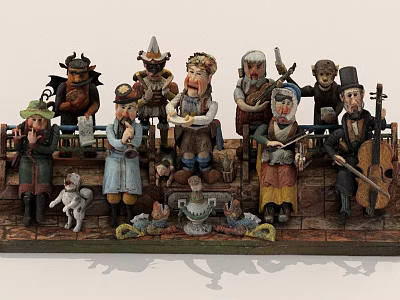Handmade Character Figurines With Various Costumes Poses Musical Instruments And Small Animal 3d model