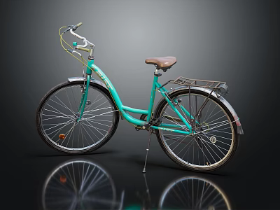 Teal City Bicycle with Brown Seat Vintage Style Metallic Frame and Classic Design 3d model