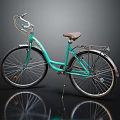 Teal City Bicycle with Brown Seat Vintage Style Metallic Frame and Classic Design