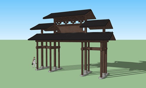 Chinese-style memorial archway at the gate of ancient village 3d model