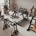Modern Gym Sports Equipment Including Treadmill Weight Benches Strength Training Machines And Dumbbell Racks