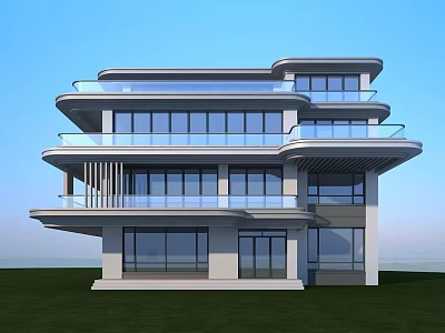 Modern Detached Villa Featuring Contemporary Design Large Glass Windows And Balconies 3d model