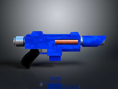 Blue Pixelated Gun 3D Render With Black Grip And Orange Central Component 3d model
