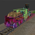 Red Steam Train With Wooden Log Loaded Carriage Traveling On Railway Tracks