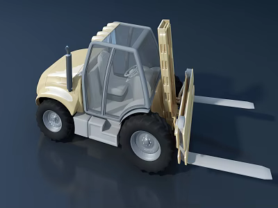 Heavy Duty Beige Industrial Forklift With Cab Large Tires And Transparent Windshield 3d model