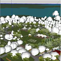 Scenic Park Landscape With Lush Trees Green Grass Camping Tents Playground And Seating Area