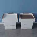 Two Modern White Functional Tables with Brown Tops and Cabinet Storage Units
