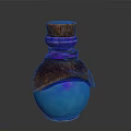 Household Decorative Bottle With Blue Body Brown Textured Wrap Purple Layered Neck And Wooden Cap