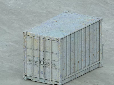 Sturdy Rustic Gray Metal Swing Door On Industrial Storage Container 3d model