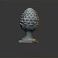 Ancient Bronze Pinecone Shaped Artifact Featuring Scaly Texture Square Base And Turquoise Patina 3d model