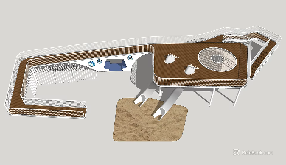 Modern Road Infrastructure Design With Pedestrian Walkway Rest Area Seats And Guardrails 3d model 
