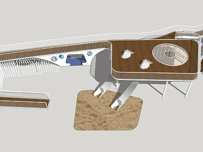 Modern Road Infrastructure Design With Pedestrian Walkway Rest Area Seats And Guardrails 3d model