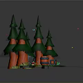 Modern 3D Rendered Forest Scene With Green Pine Trees Stone Steps And Wooden Barrel