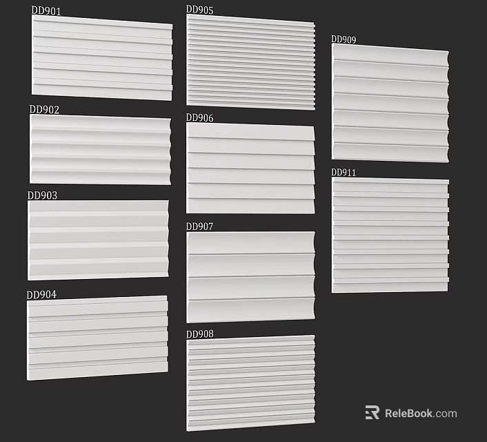 Various Gypsum Cornice Profiles with Different Decorative Designs for Home Interior Decoration 3d model 