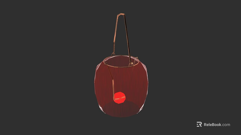 Traditional Red Decorative Lantern With Metal Handle And Round Shape 3d model 