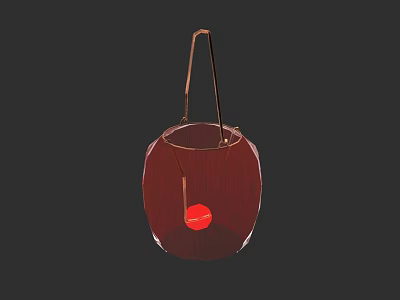 Traditional Red Decorative Lantern With Metal Handle And Round Shape 3d model