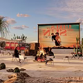 Desert Camping Site With Outdoor Movie Screen Cacti And Seating Area