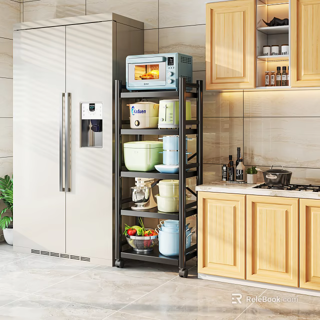 Modern Bathroom Cabinet Rack With Metal Frame And Multi Layer Storage Design 3d model