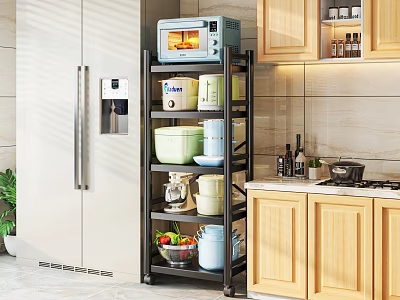 Modern Bathroom Cabinet Rack With Metal Frame And Multi Layer Storage Design 3d model