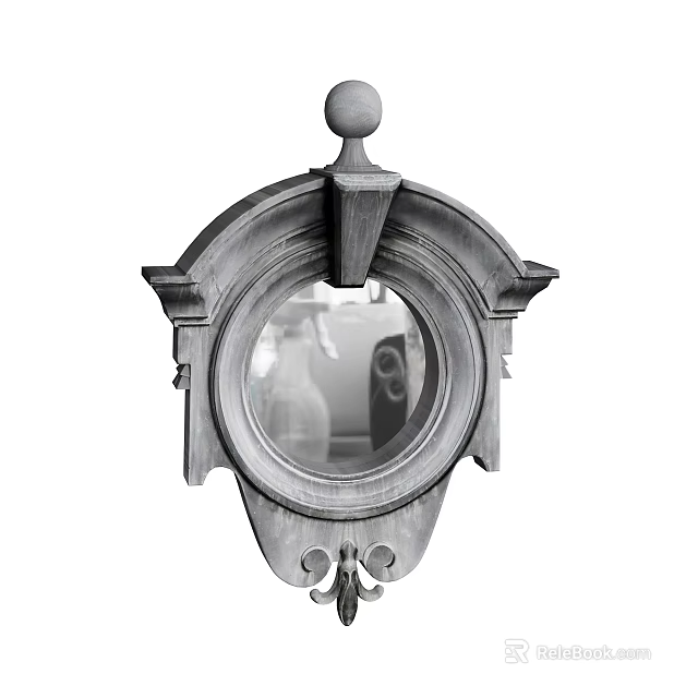 Vintage Wooden Wall Decor With Round Mirror And Ornate Frame Design 3d model 