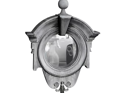 Vintage Wooden Wall Decor With Round Mirror And Ornate Frame Design 3d model
