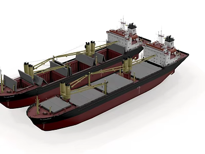 Two Large Cargo Ships with Open Cargo Holds and Deck Cranes 3d model