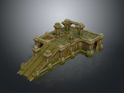 Ancient Stone Architectural Structure with Stone Steps Columns Arched Doorway and Weathered Texture 3d model