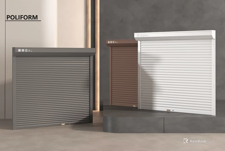 OLIFORM Roller Shutters In Gray Brown And White With Modern Display Design 3d model