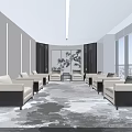 Modern High End Business Reception Lounge With Comfortable Sofas And Panoramic City View Windows