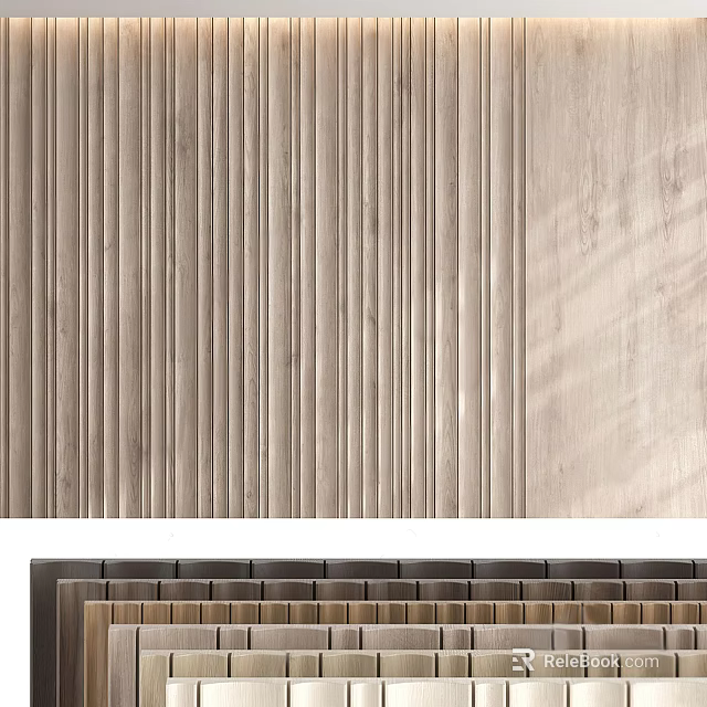 Modern Interior Background Wall With Vertical Wooden Slats And Light Wood Texture Design 3d model 