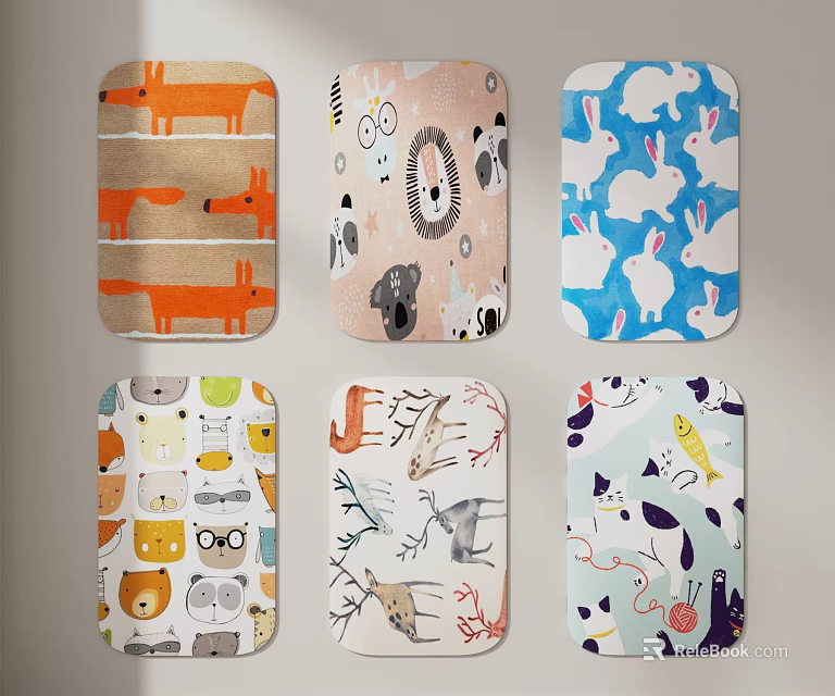Playful Square Rugs With Cute Animal Patterns And Vibrant Colors 3d model 
