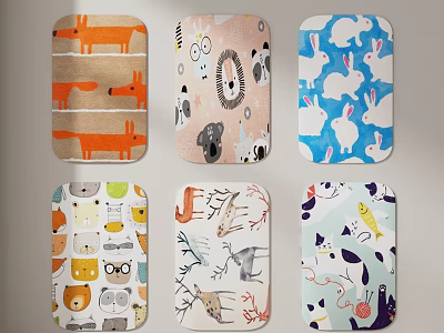 Playful Square Rugs With Cute Animal Patterns And Vibrant Colors 3d model