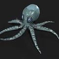 Gray Green Mechanical Octopus Figure With Large Eyes And Detailed Tentacles