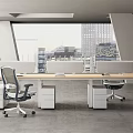 Modern Office Desk With Wooden Top Computer Monitors And Office Chairs By City View Windows