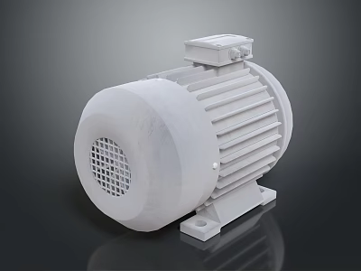 White Electric Motor With Ribbed Casing Base Mount And Front Vent Grille 3d model