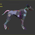 Futuristic Robot Dog Character With Geometric Structure And Blue Accents