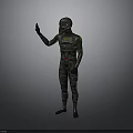 Futuristic Sci Fi Character In Helmet And Bodysuit With Green Glowing Accents Waving Hand