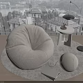 Cozy Plush Bean Bag Chair on Round Rug with Side Table Floor Lamp and Notebook