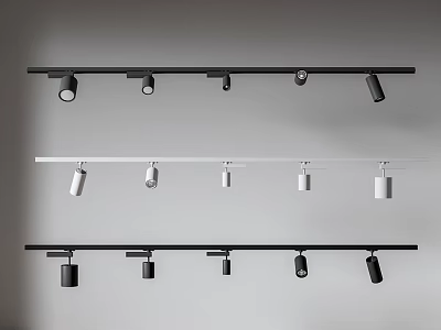 Modern Sleek Track Mounted Downlights And Spotlights In Black White Design For Interior Lighting 3d model