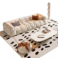 Modern Sofa And Coffee Table Set With Spotted Rug Throw Pillows And Single Armchair Interior