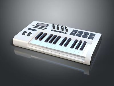 Professional Electronic Musical Instrument Keyboard With White Body Black Keys Knobs And Display Screen 3d model